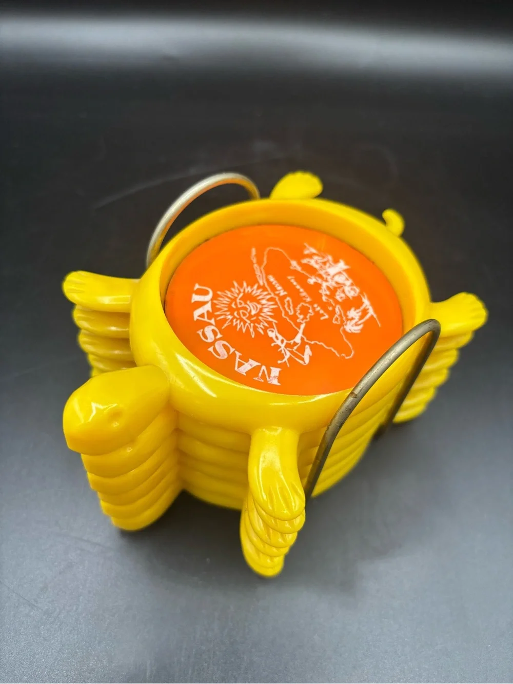 Vintage Coasters Turtles Souvenir Nassau Bahamas 1970s Plastic Yellow Set of 6